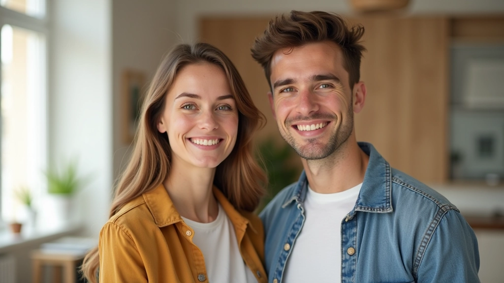 Junges Paar freut sich über eine gute finanzielle Planung, Optimismus und Zuversicht